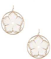 Southern Living White Raffia Wrapped Flower Round Orbital Drop Earrings