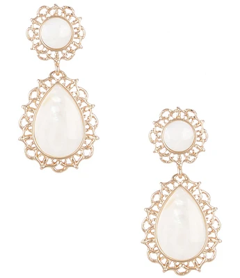 Southern Living White Shell Floral Hammered Metal Drop Earrings