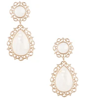 Southern Living White Shell Floral Hammered Metal Drop Earrings