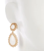 Southern Living White Shell Floral Hammered Metal Drop Earrings