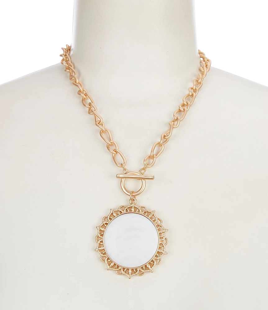 Southern Living White Shell Floral Hammered Metal Short Pendant Necklace