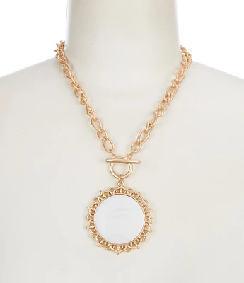 Southern Living White Shell Floral Hammered Metal Short Pendant Necklace