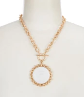 Southern Living White Shell Floral Hammered Metal Short Pendant Necklace