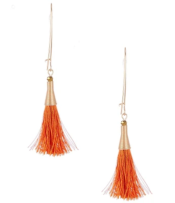 Southern Living Wire Wrapped Cap Orange Thread Resort Tassel Drop Earrings