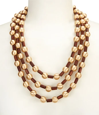 Southern Living Wood and Gold Short Multi Strand Necklace