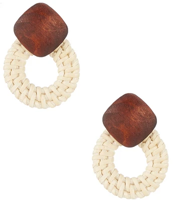 Southern Living Wood Stud Round Woven Wicker Resort Orbital Earrings