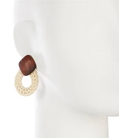 Southern Living Wood Stud Round Woven Wicker Resort Orbital Earrings