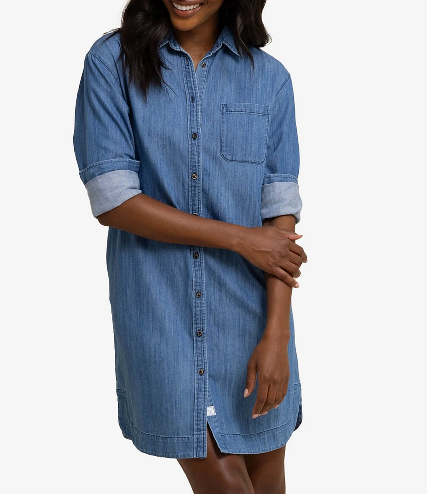 Southern Tide Cam Denim Button Front Shirt Dress