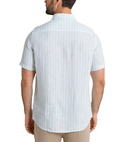 Southern Tide Crepe Myrtle Stripe Linen Short Sleeve Woven Shirt