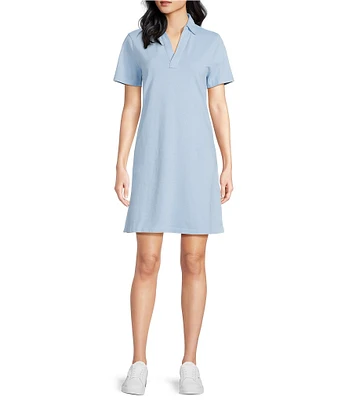 Southern Tide Demi Solid Collared V-Neck Short Sleeve Cotton Polo Dress
