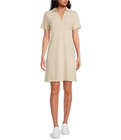 Southern Tide Demi Stripe Print Collared V-Neck Short Sleeve Cotton Polo A-Line Dress