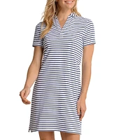 Southern Tide Demi Stripe Print Collared V-Neck Short Sleeve Cotton Polo A-Line Dress