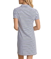 Southern Tide Demi Stripe Print Collared V-Neck Short Sleeve Cotton Polo A-Line Dress