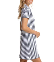 Southern Tide Demi Stripe Print Collared V-Neck Short Sleeve Cotton Polo A-Line Dress