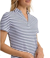 Southern Tide Demi Stripe Print Collared V-Neck Short Sleeve Cotton Polo A-Line Dress