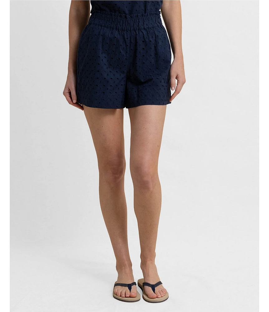 Southern Tide Elyse Eyelet High Rise Ruffle Elastic Waist Shorts