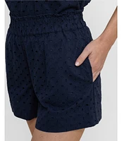 Southern Tide Elyse Eyelet High Rise Ruffle Elastic Waist Shorts