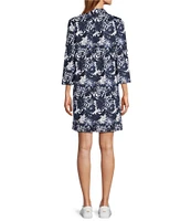 Southern Tide Ginny Tropical Grand Palms Printed Button Down Collar Neck 3/4 Sleeve Performance Dress