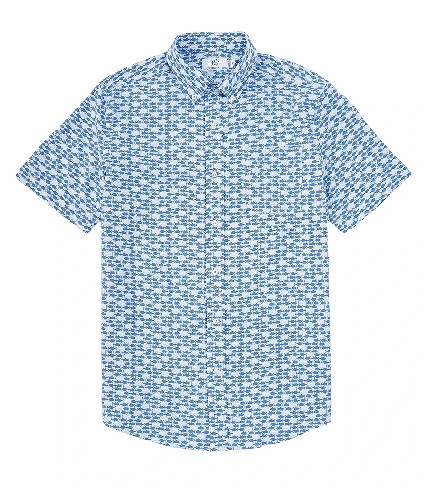 Southern Tide Intercoastal Performance Stretch Heather Skipping Jacks Short Sleeve Woven Shirt