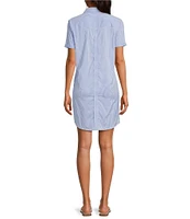 Southern Tide Kamryn brrr°® Intercoastal Stripe Print Short Sleeve Collared V-Neck Shift Dress