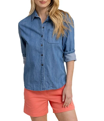 Southern Tide Katherine Denim Point Collar Long Sleeve Button Front Shirt