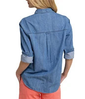 Southern Tide Katherine Denim Point Collar Long Sleeve Button Front Shirt