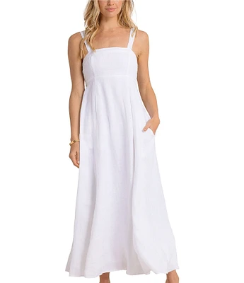 Southern Tide Leighton Square Neck Sleeveless Tie Back Linen Smock Detail Maxi Dress
