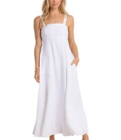 Southern Tide Leighton Square Neck Sleeveless Tie Back Linen Smock Detail Maxi Dress