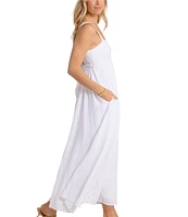 Southern Tide Leighton Square Neck Sleeveless Tie Back Linen Smock Detail Maxi Dress