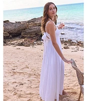Southern Tide Leighton Square Neck Sleeveless Tie Back Linen Smock Detail Maxi Dress