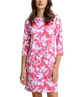 Southern Tide Leira Blossom Bay Crew Neck 3/4 Sleeve Dress