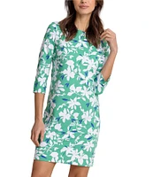Southern Tide Leira Blossom Bay Crew Neck 3/4 Sleeve Dress