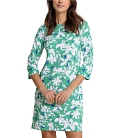Southern Tide Leira Blossom Bay Crew Neck 3/4 Sleeve Dress
