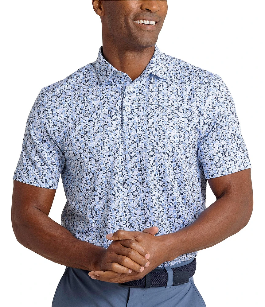 Southern Tide Performance Stretch Driver Petal Party Printed Short Sleeve Polo Shirt