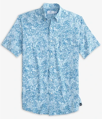 Southern Tide Performance Stretch Intercoastal Floral Coral Short Sleeve Woven Shirt