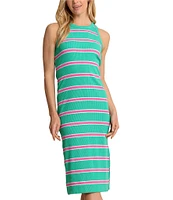 Southern Tide Quinn Stripe Print Crew Neck Sleeveless Rib Dress