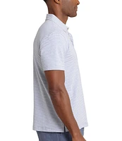 Southern Tide Stripe Linen Sandwave Short Sleeve Polo Shirt