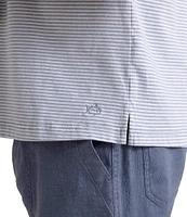 Southern Tide Stripe Linen Sandwave Short Sleeve Polo Shirt