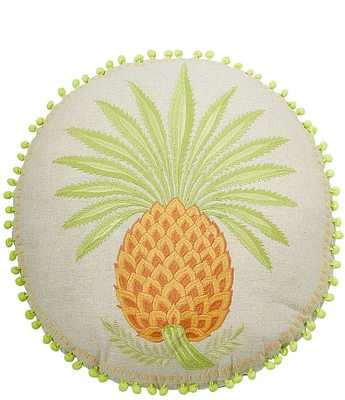 Spartina 449 Queenie Embroidered Pineapple Decorative Round Pillow
