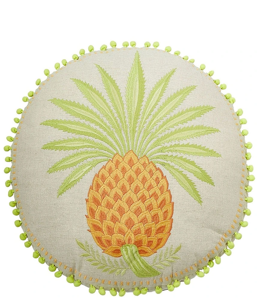 Spartina 449 Queenie Embroidered Pineapple Decorative Round Pillow