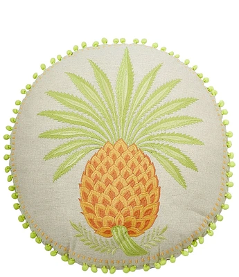 Spartina 449 Queenie Embroidered Pineapple Decorative Round Pillow