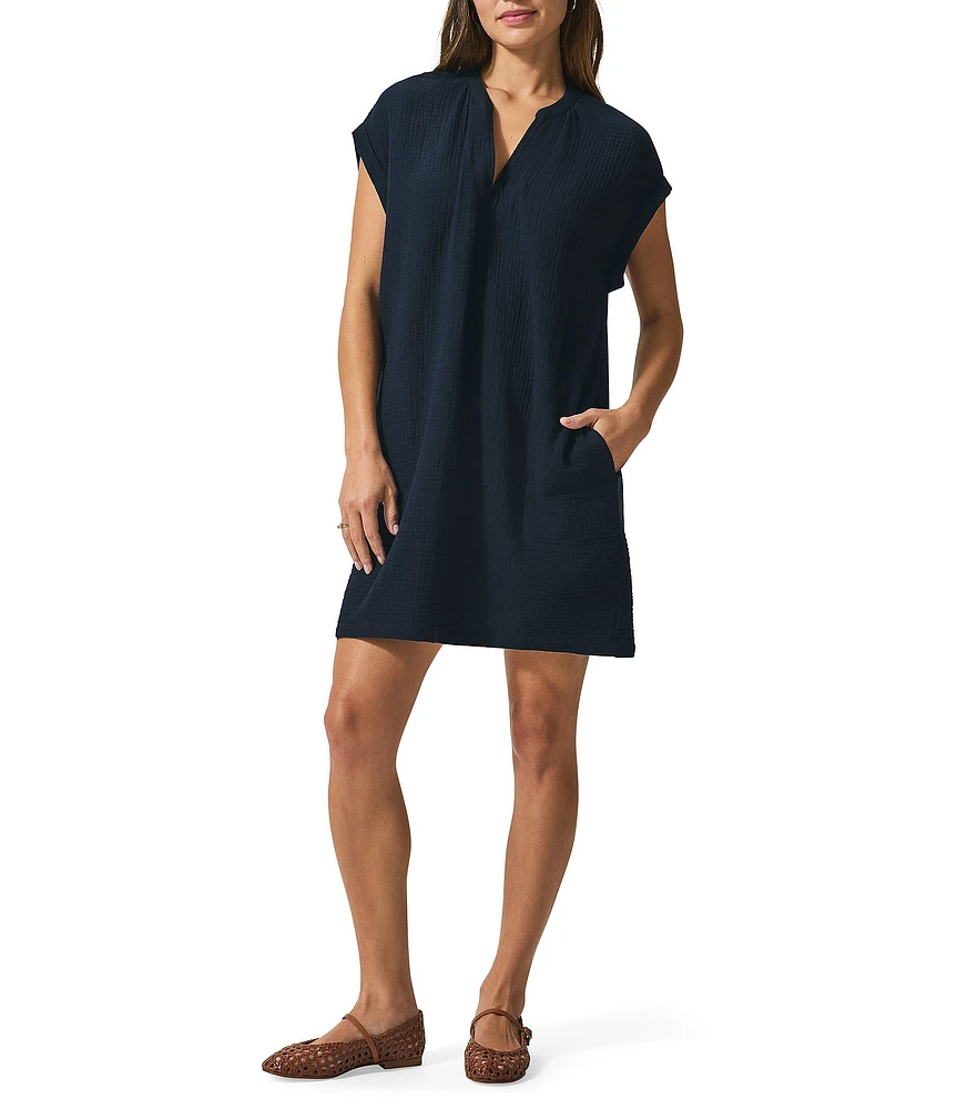 Splendid Adele Gauze V-Neck Short Sleeve Shift Dress