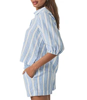 Splendid Ally Striped Knit V-Neck Short Sleeve Coordinating Top