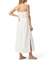 Splendid Amanda Linen Blend Knit V-Neck Sleeveless Belted A-Line Midi Dress