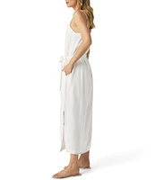 Splendid Amanda Linen Blend Knit V-Neck Sleeveless Belted A-Line Midi Dress