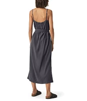 Splendid Amanda Linen Blend Knit V-Neck Sleeveless Belted A-Line Midi Dress