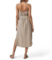 Splendid Amanda Linen Blend Knit V-Neck Sleeveless Belted A-Line Midi Dress