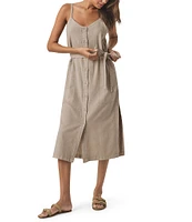 Splendid Amanda Linen Blend Knit V-Neck Sleeveless Belted A-Line Midi Dress