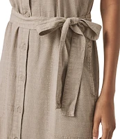 Splendid Amanda Linen Blend Knit V-Neck Sleeveless Belted A-Line Midi Dress