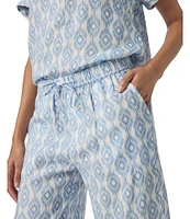 Splendid Angie Linen Knit Printed Mid Rise Cropped Wide Leg Pants
